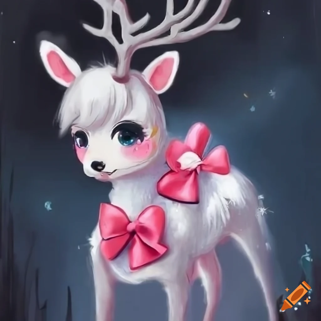adorable reindeer with a pink bow and sparkly eyes