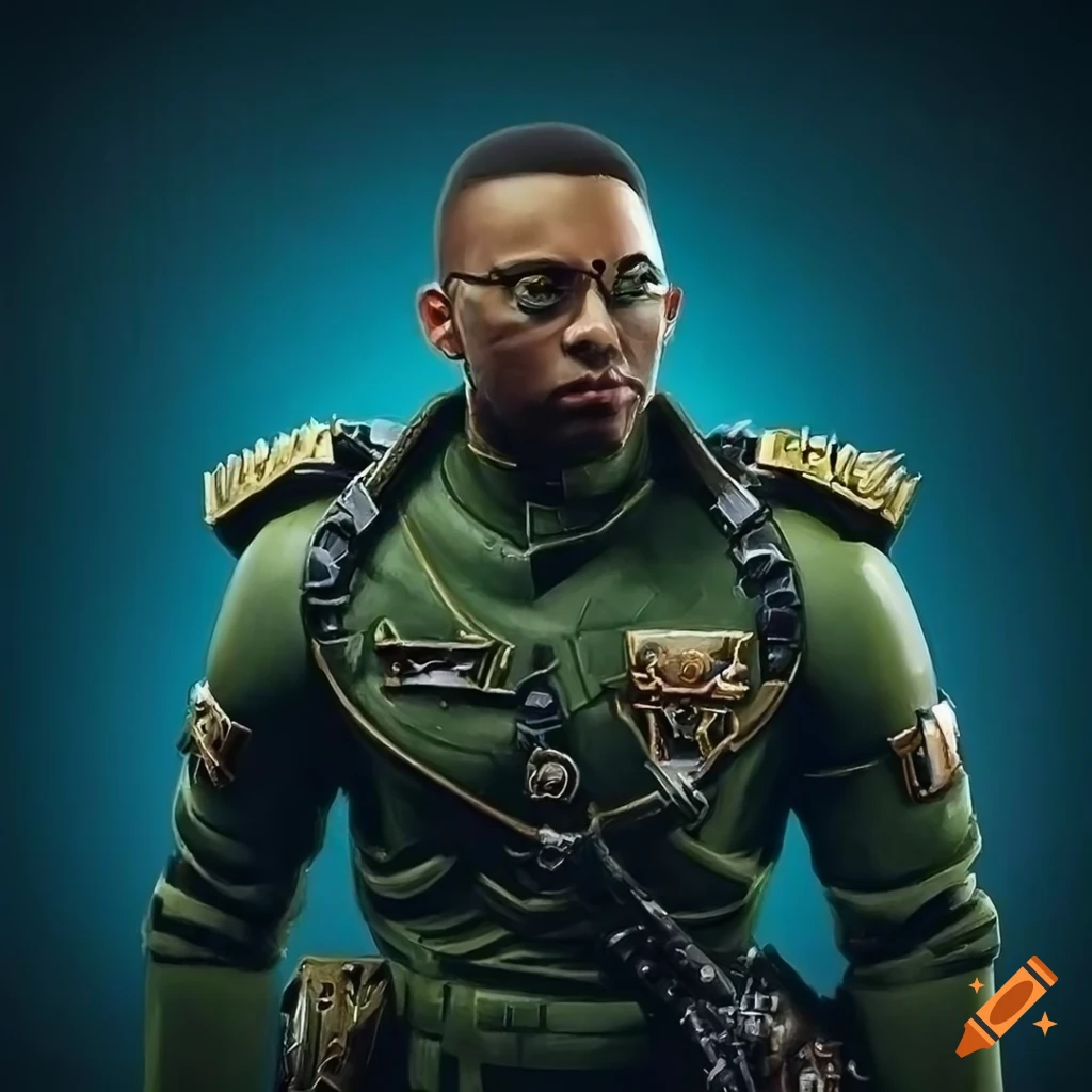 detailed photo of a Black male Warhammer 40k Astra Militarum Officer