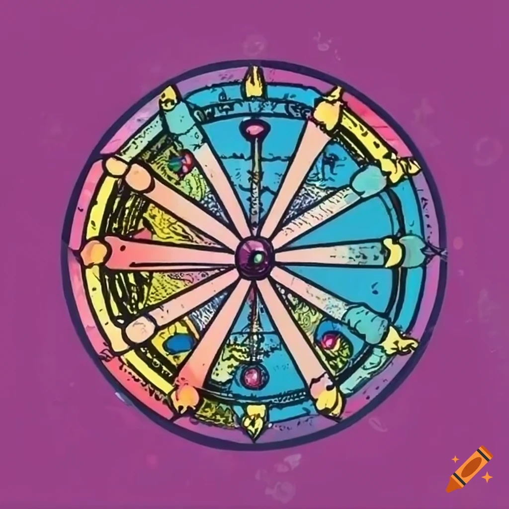 cute and colorful Tarot card of the 'wheel of fortune'
