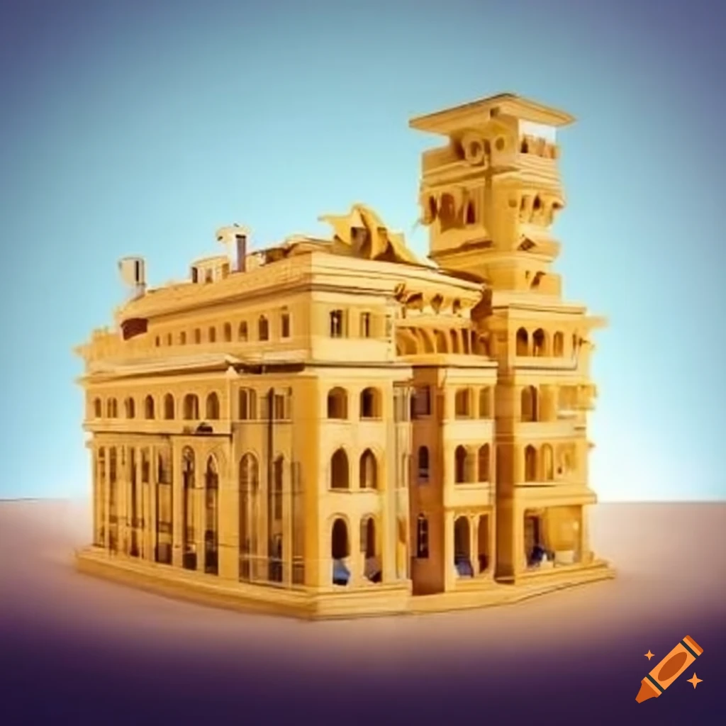 artwork depicting Italian buildings made of pasta