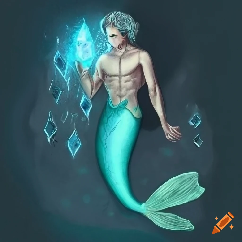 glowing crystal merman artwork