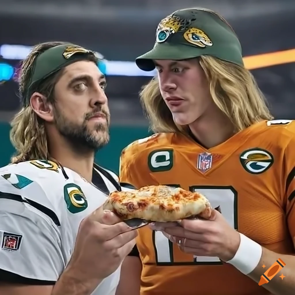 Trevor Lawrence And Aaron Rodgers Sharing A Pizza On Craiyon