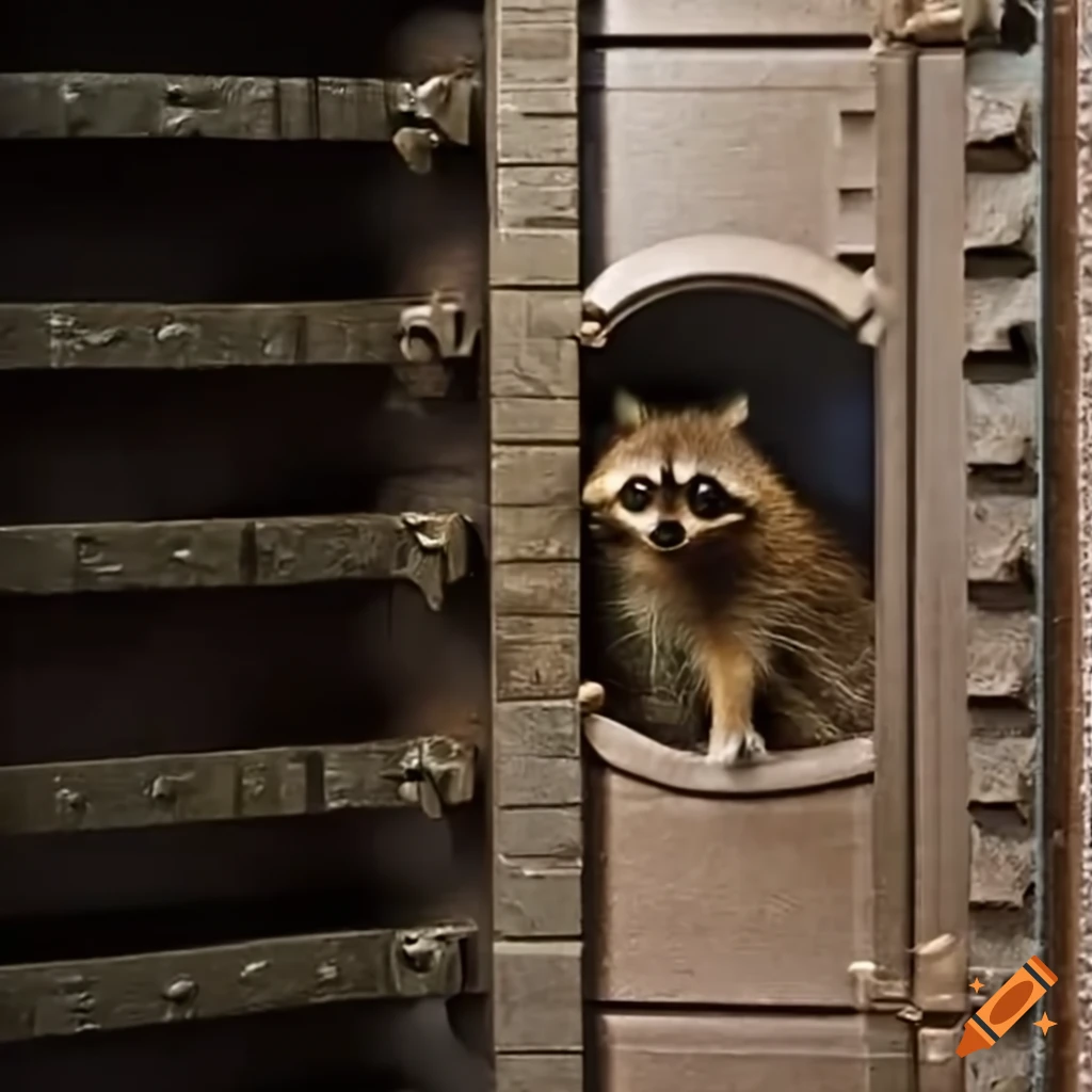 funny raccoon escaping from a bank vault