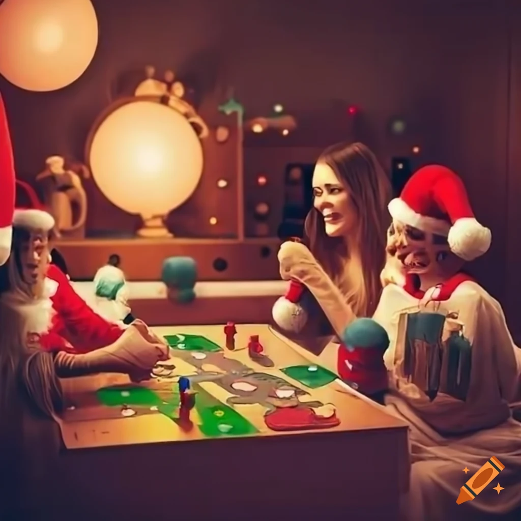 Group of people enjoying a christmas board game pre-party