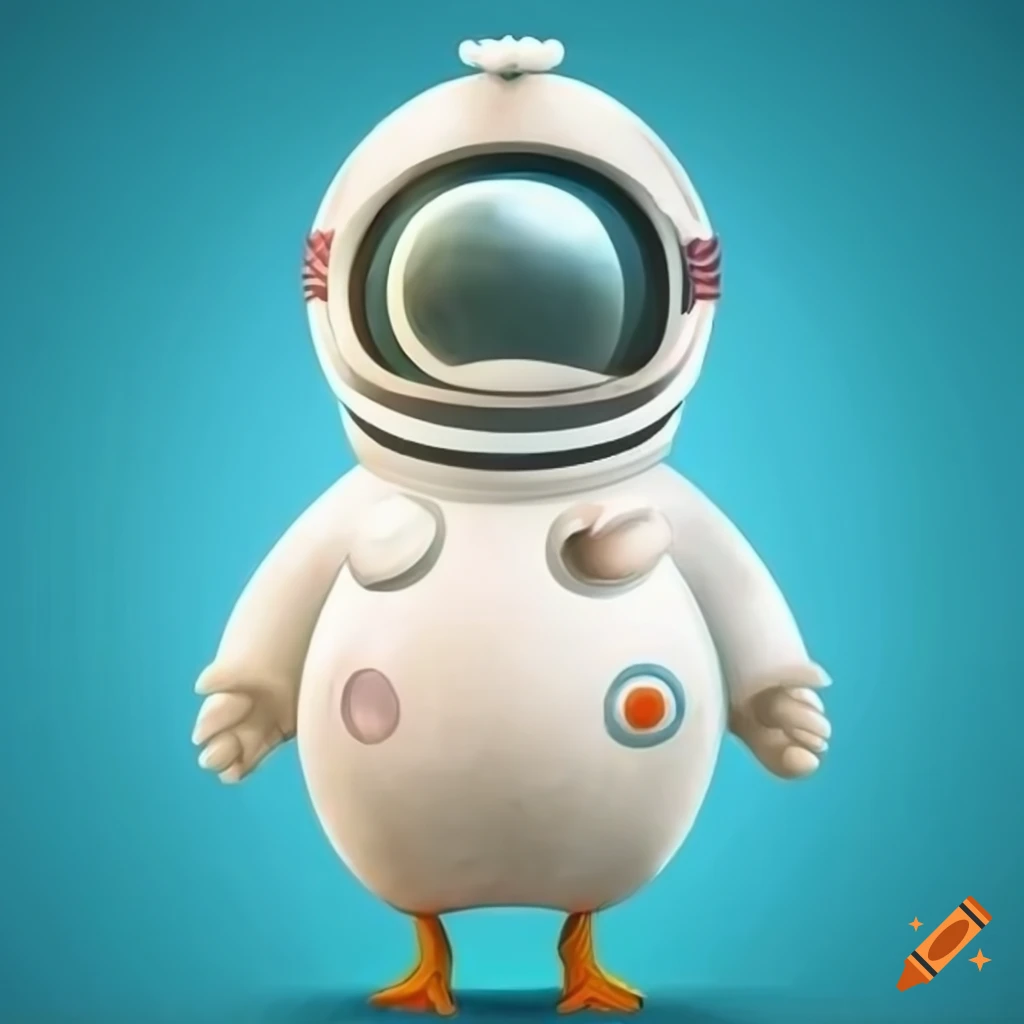 cute chicken walking on the moon in a space suit