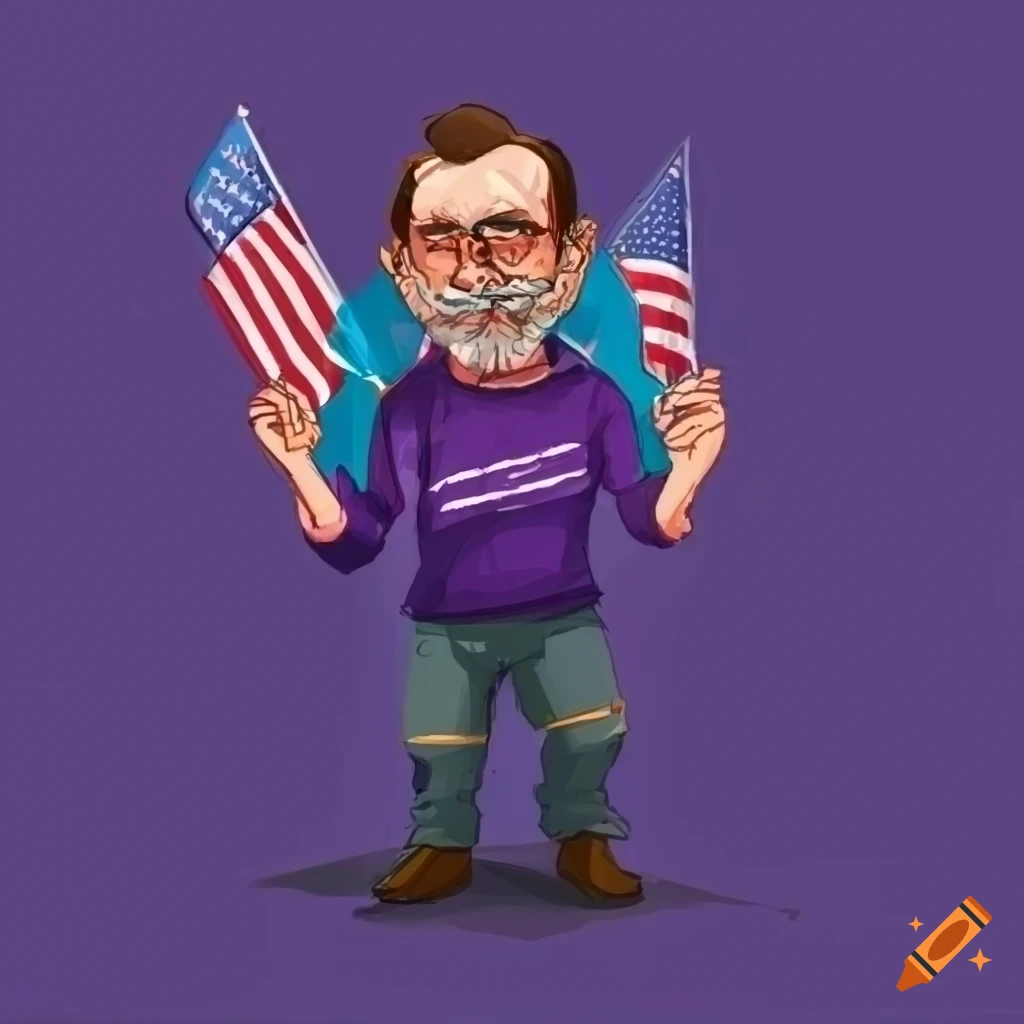 portrait of a middle-aged man holding an American flag