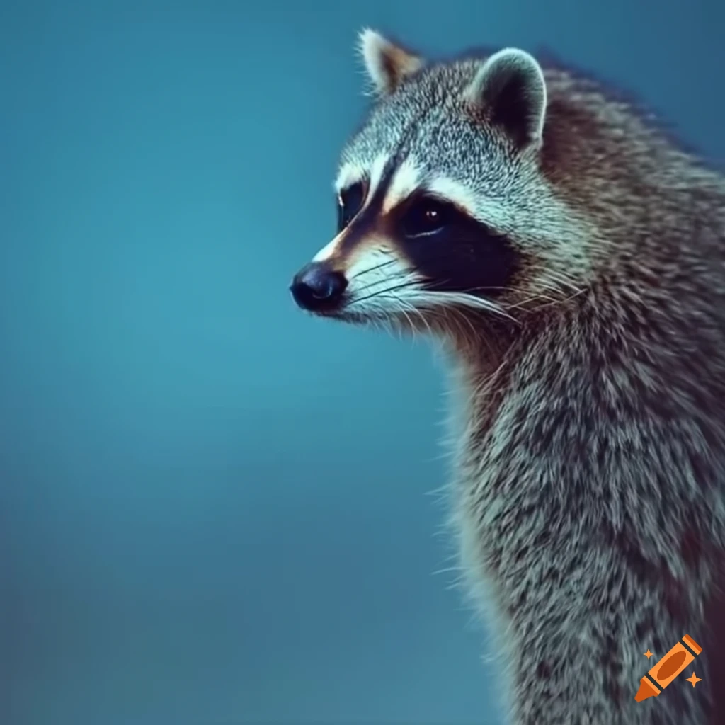 raccoon in a mystical blue fog
