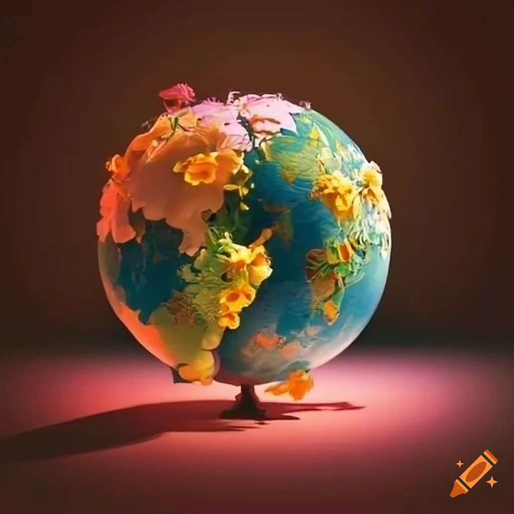 Flowers dancing around a colorful globe