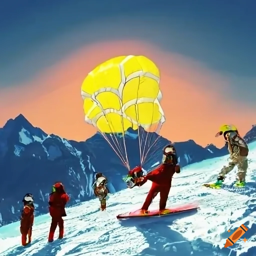 a group of snowboarders and skiers on a snowy mountain