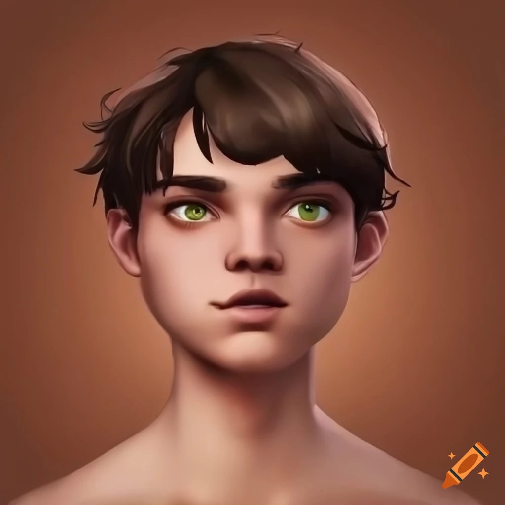 full body portrait of a male teenager with short brown hair and brown eyes