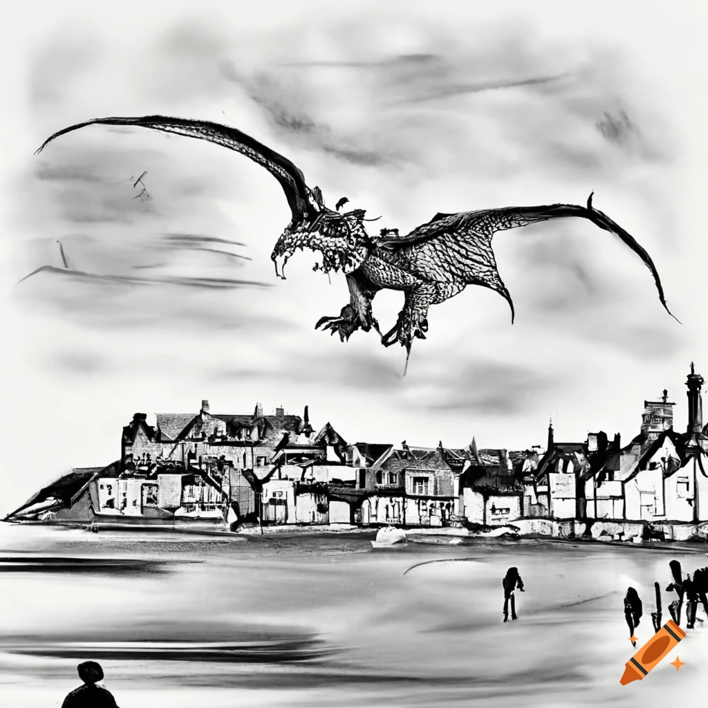 dragon flying over St Monans Harbour in Scotland