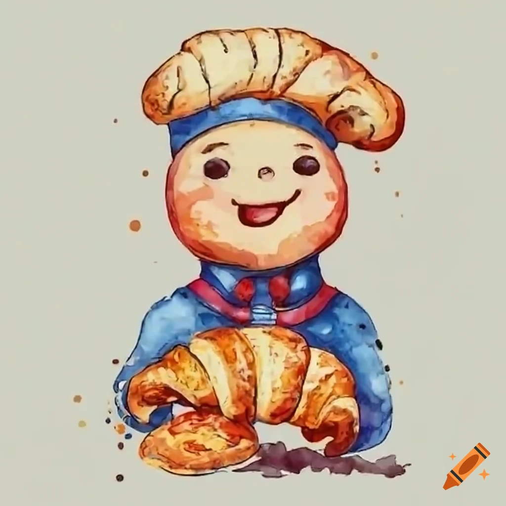 Pillsbury DoughBoy enjoying a croissant