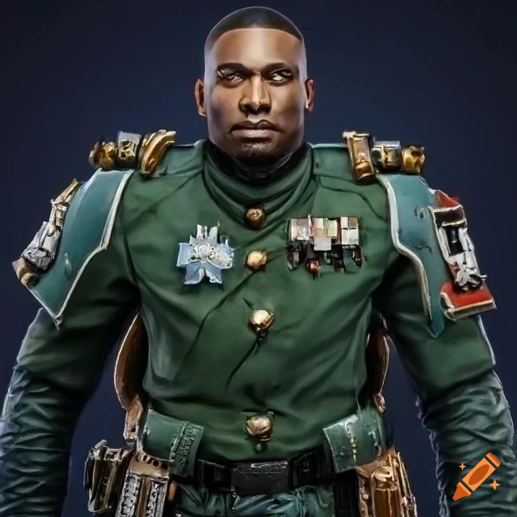hyperrealistic portrait of a Black male Warhammer 40k Officer