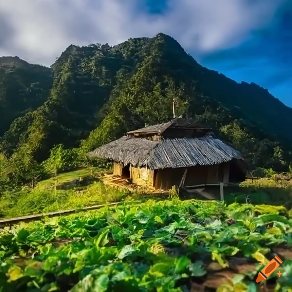 portrait of Cordillera Indigenous family with solar panel roofing and permaculture garden