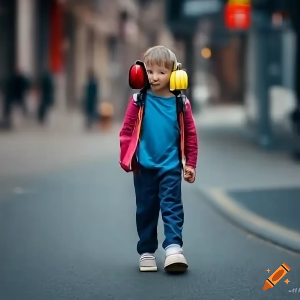 Kid wearing headphones while walking