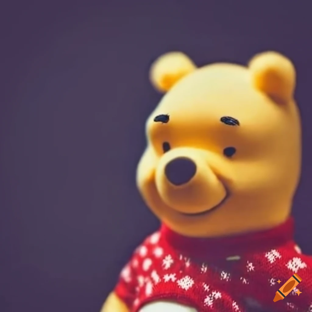 winnie the pooh in a festive christmas sweater