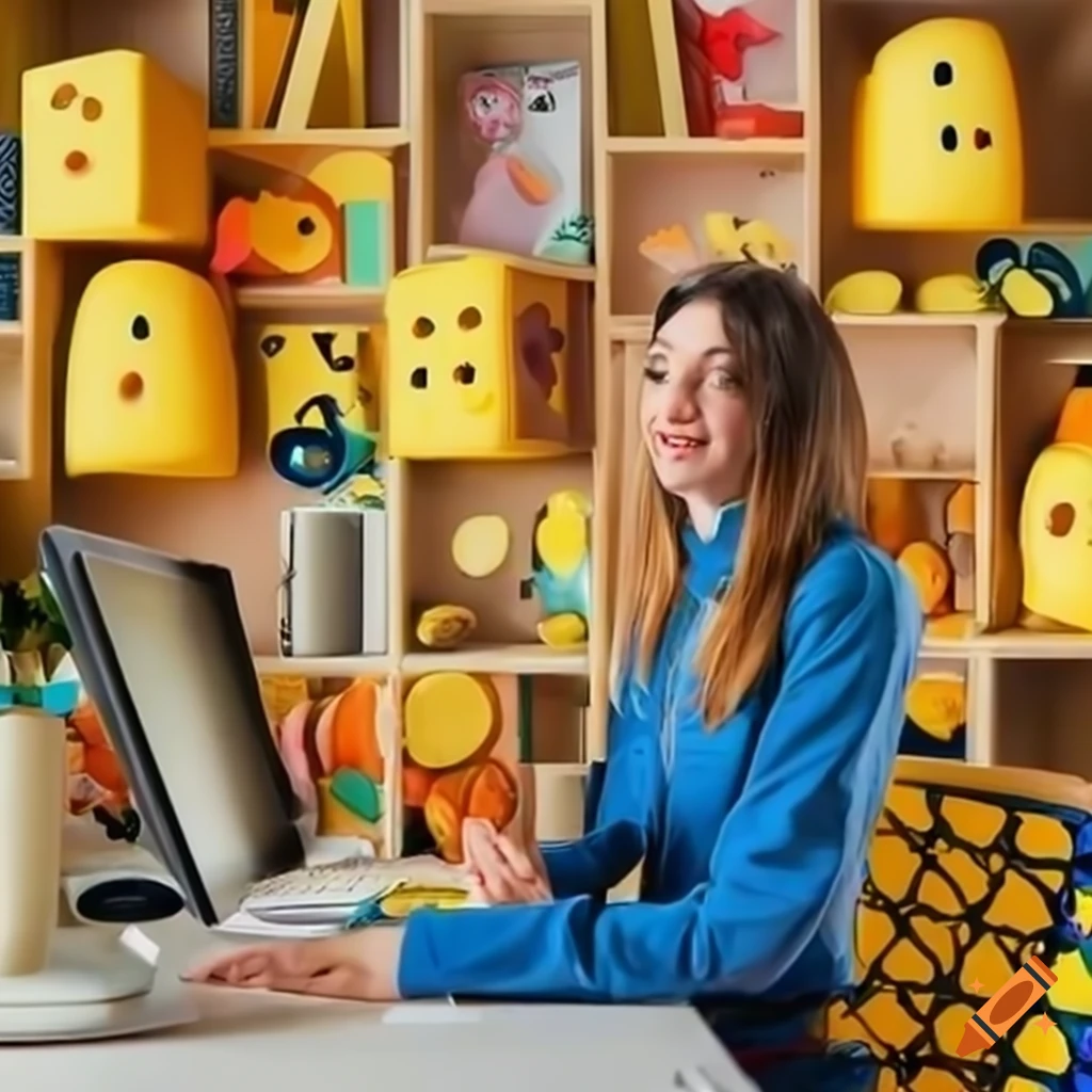 colorful office with cheese-themed decor