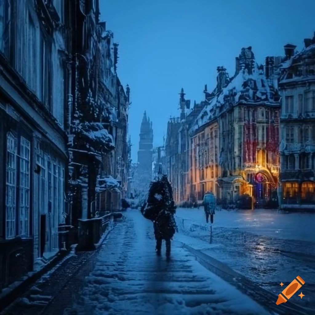 Lille cityscape covered in snow on Craiyon