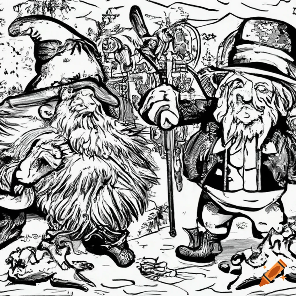 Image of an epic battle between gnomes and a leprechaun