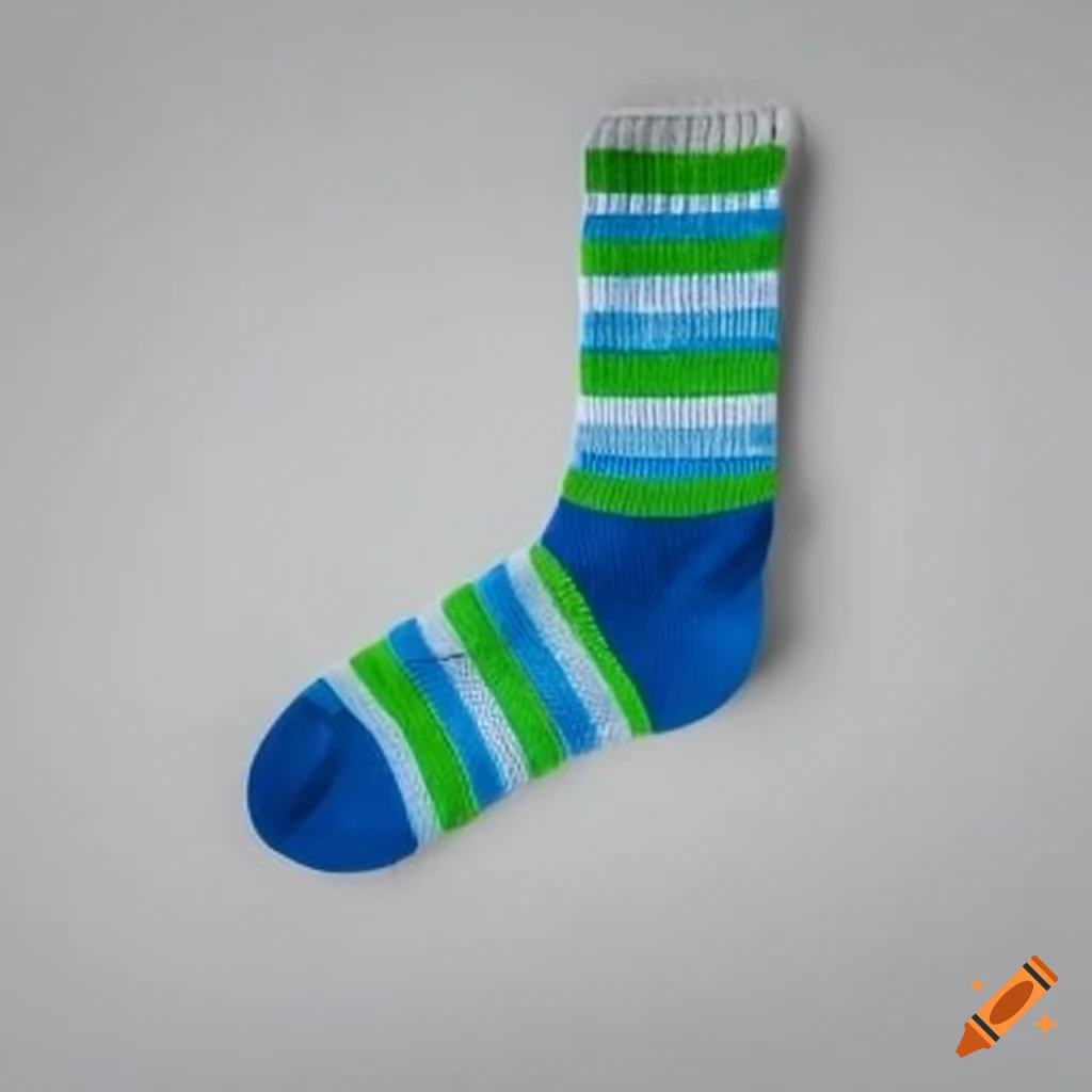 White sock with blue and green stripes on Craiyon