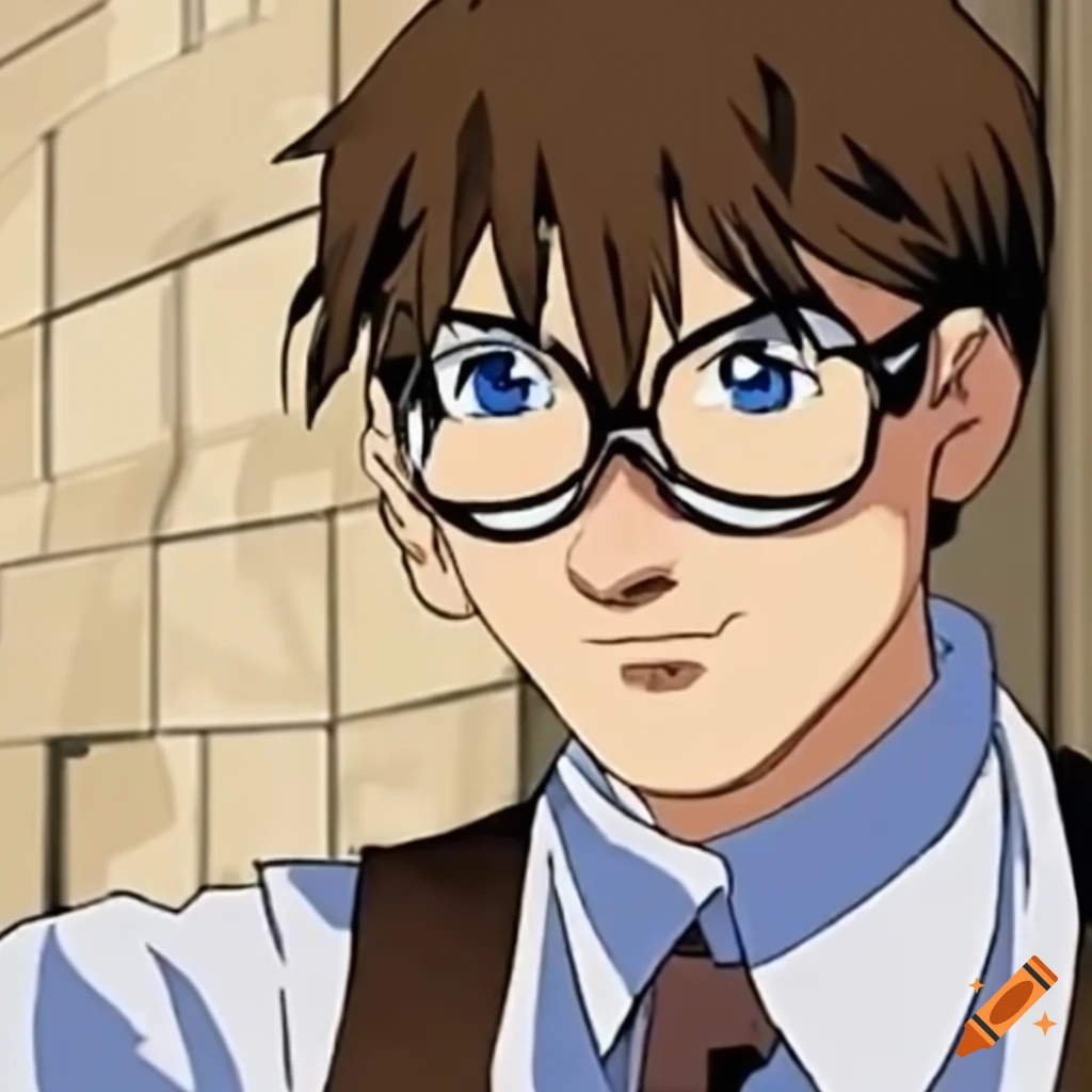 anime investigator in Egypt with a crowd of people behind