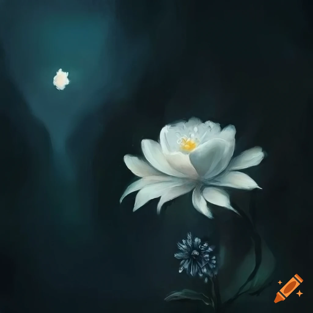hauntingly beautiful painting of a white flower