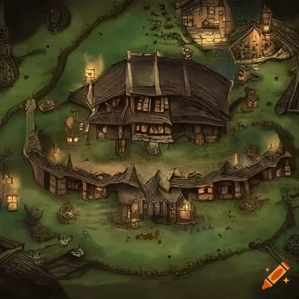 Detailed map of a magical wood elf village