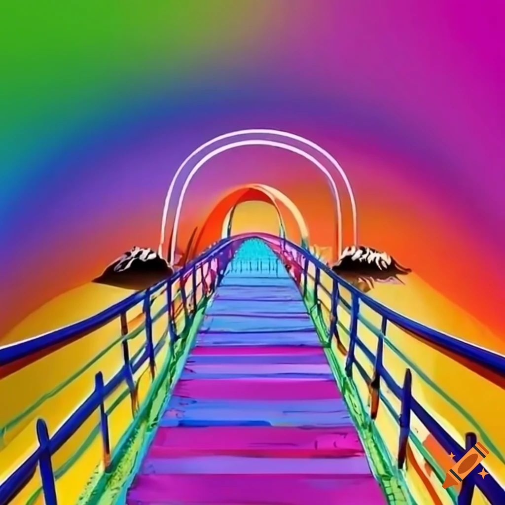 colorful bridge with animals crossing