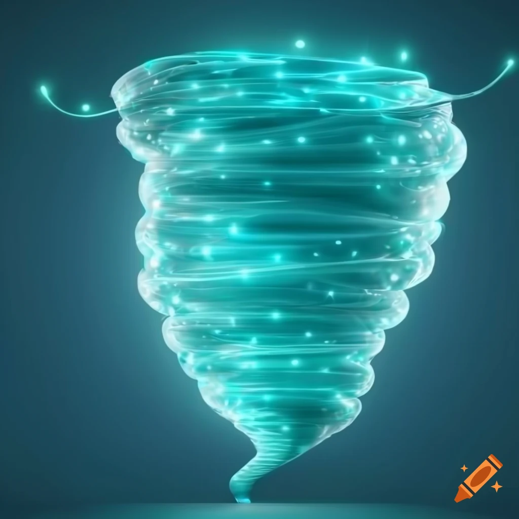 3D rendering of a tornado with shining turquoise lights