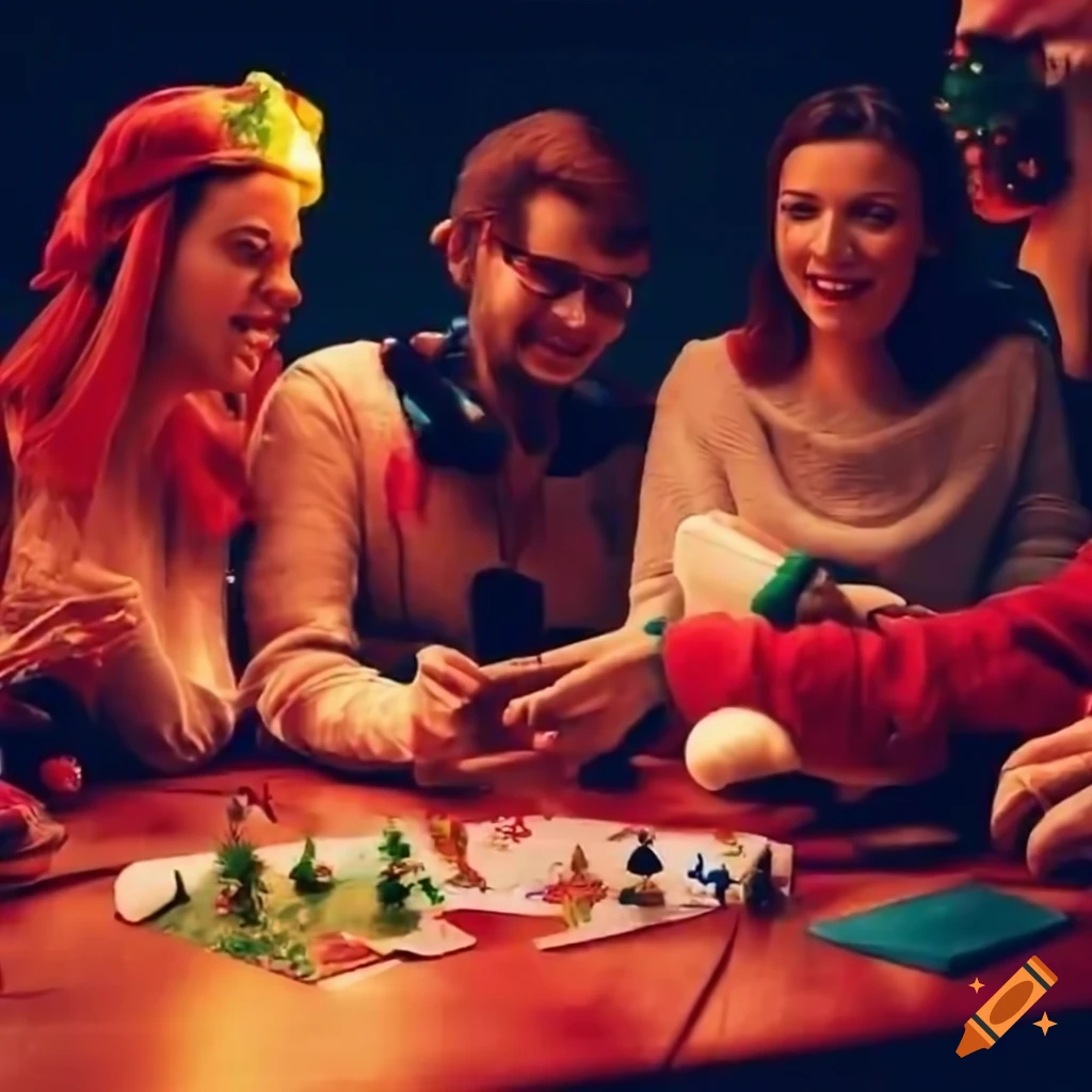 Group of people enjoying a christmas board game pre-party