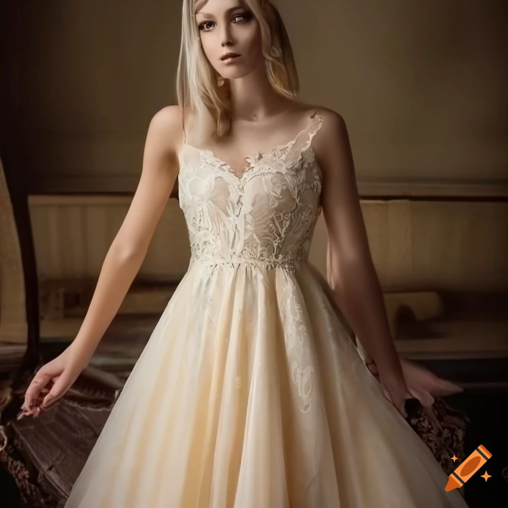 cream-colored dress with floral embroidery