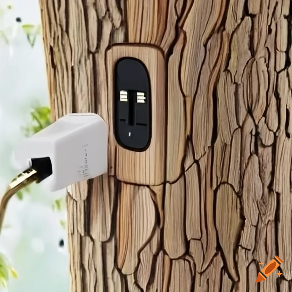phone charger plugged into a tree