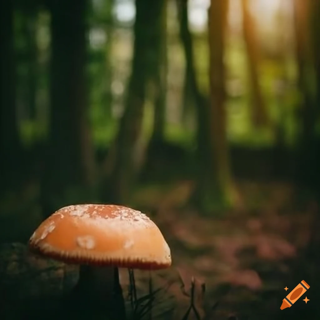 photograph of a mushroom in a forest