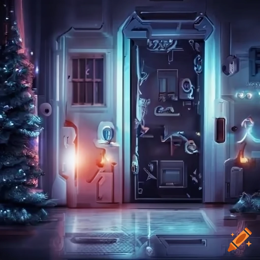 Scifi escape room with hero typing password on terminal on Craiyon