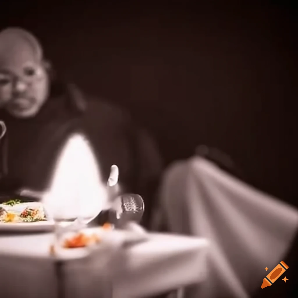 humorous security cam image of a man eating with a ghost