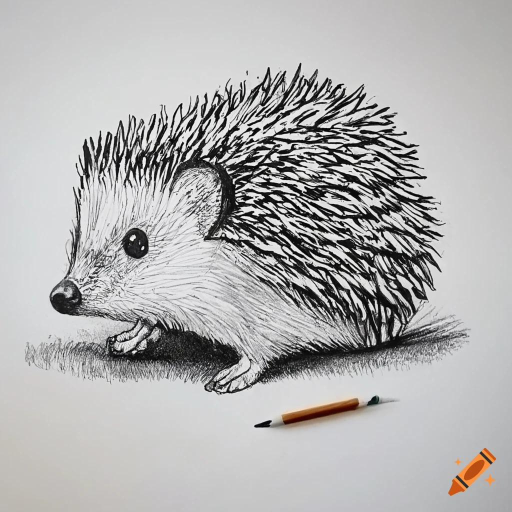cute ink drawing of a hedgehog