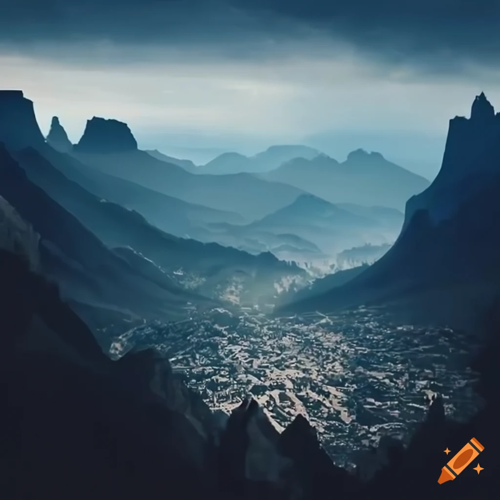 skyline of an ancient mountain city