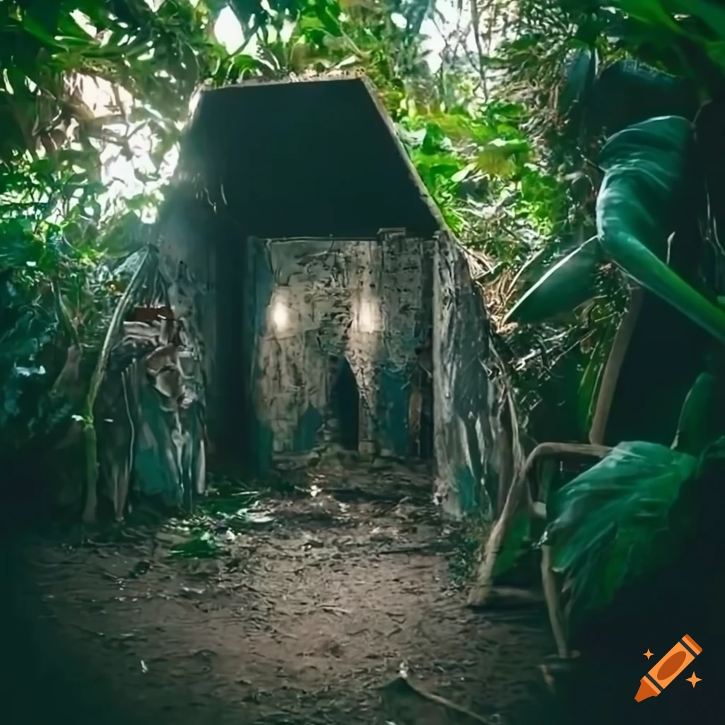 View of a solarpunk scrap metal shelter on a desert island on Craiyon
