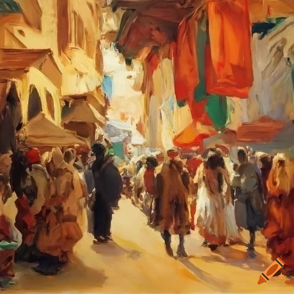Algerian market painting in Joaquín Sorolla style
