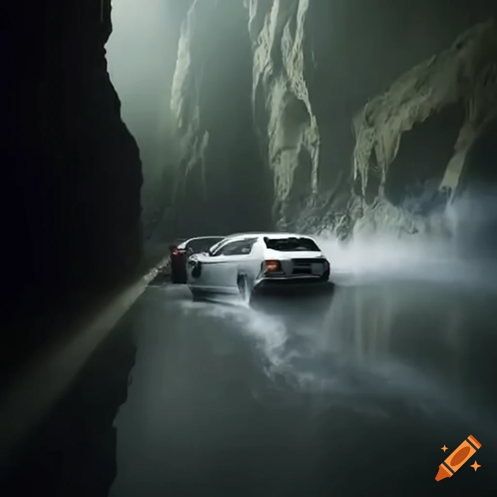 cars drifting inside a cave