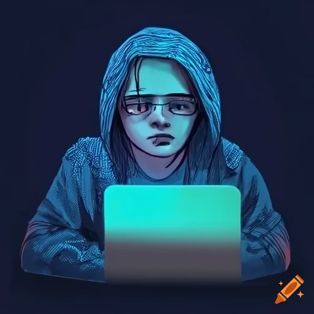 Non binary computer programmer working on a laptop on craiyon