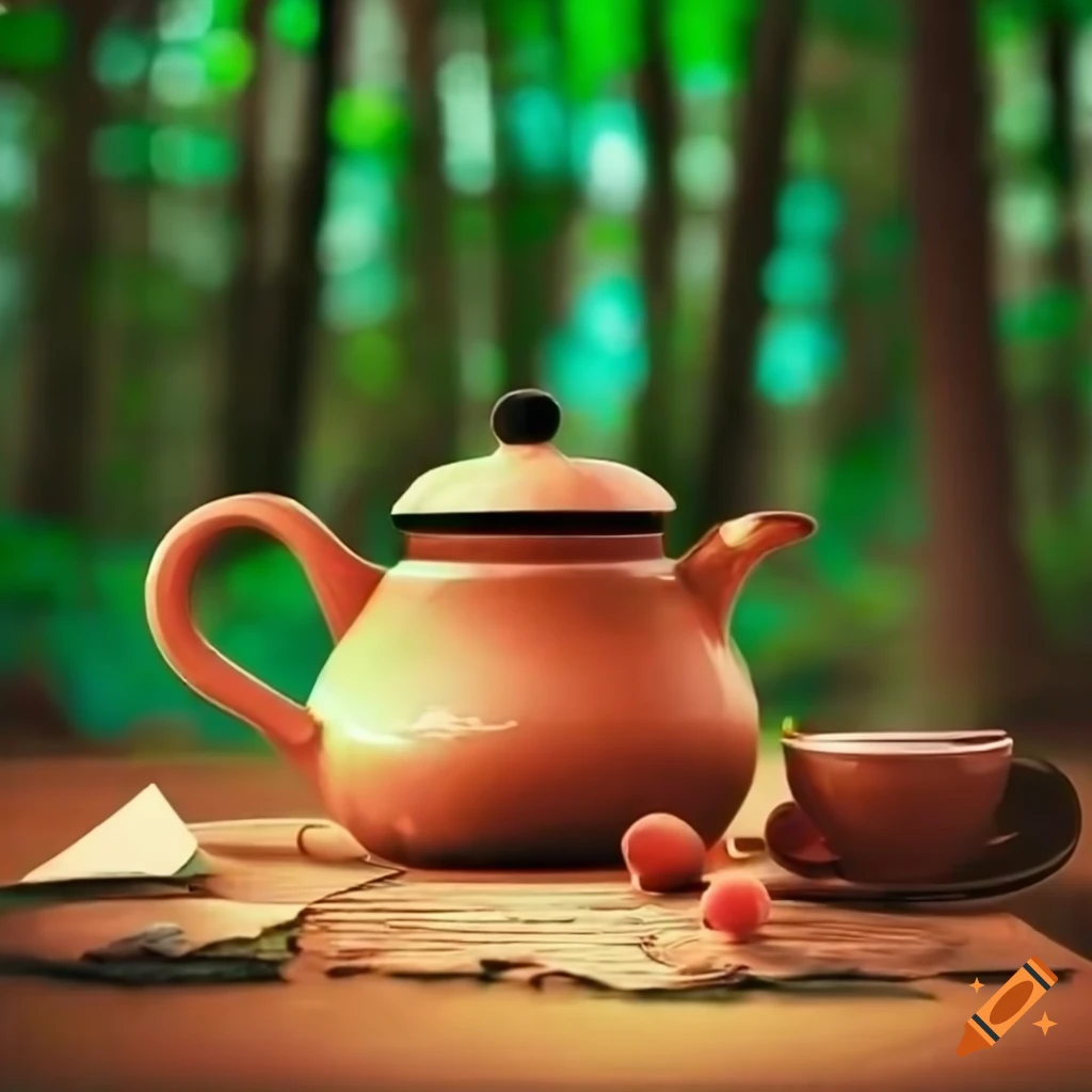 hot tea on a table in the forest