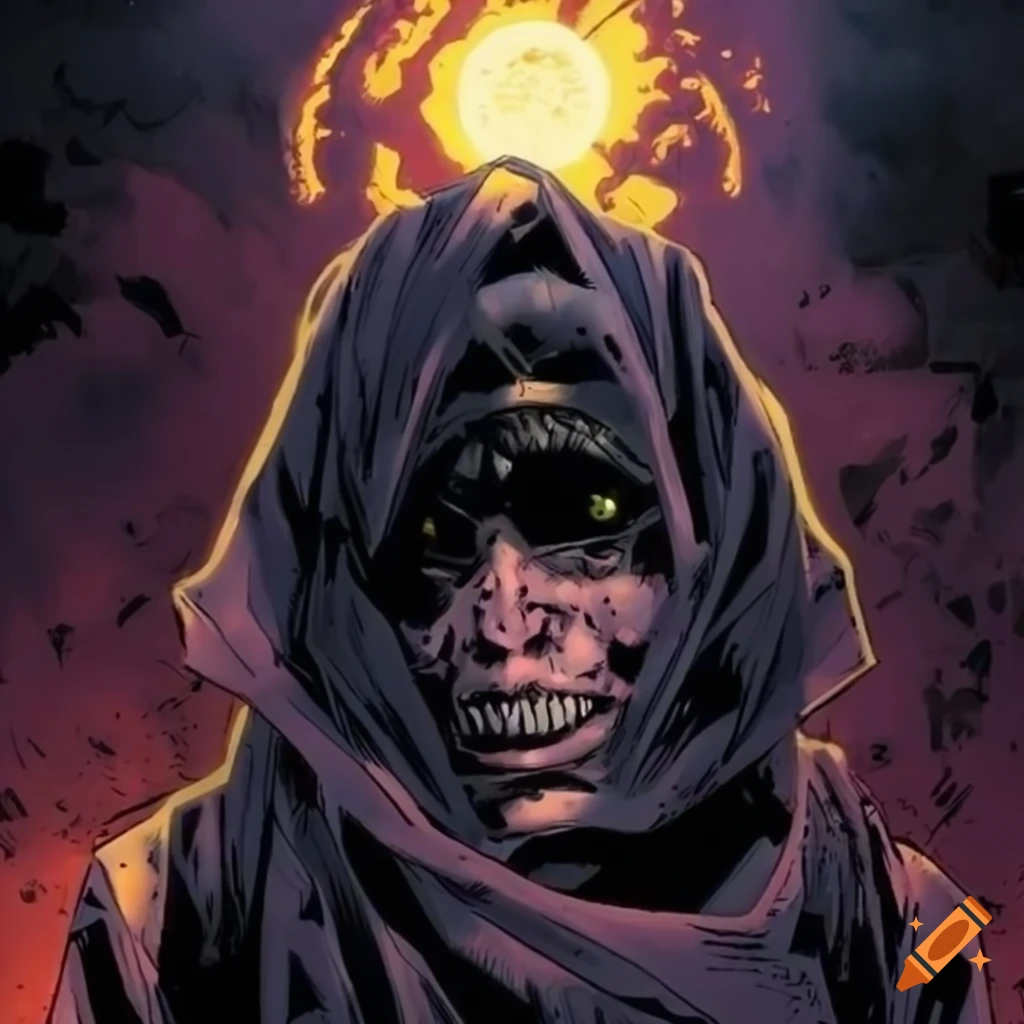 comic illustration of a dark sci-fi sun