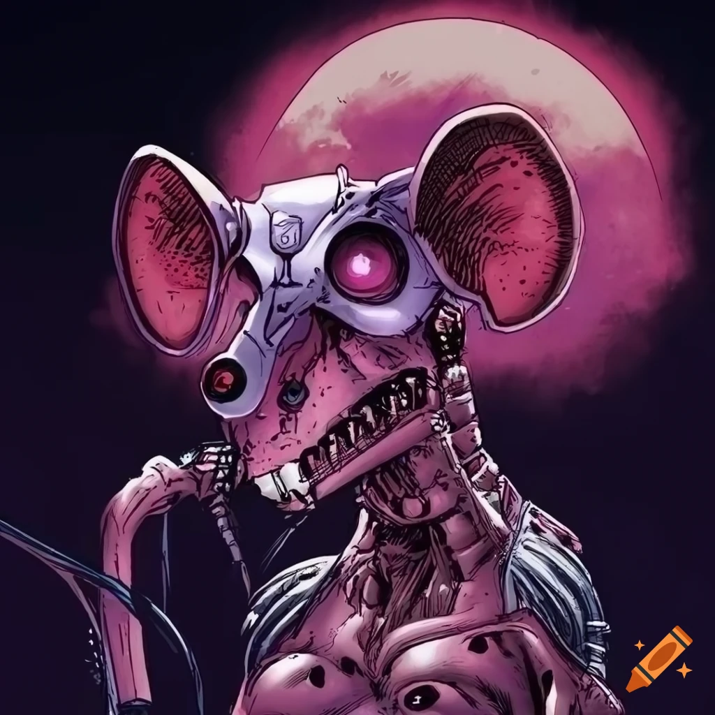 cyborg rat in 90s comic art style