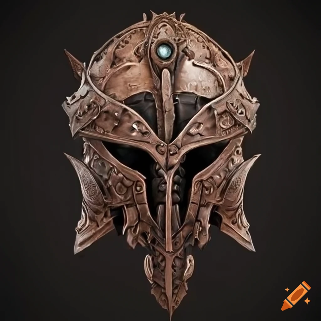 intricate symmetrical leather helmet