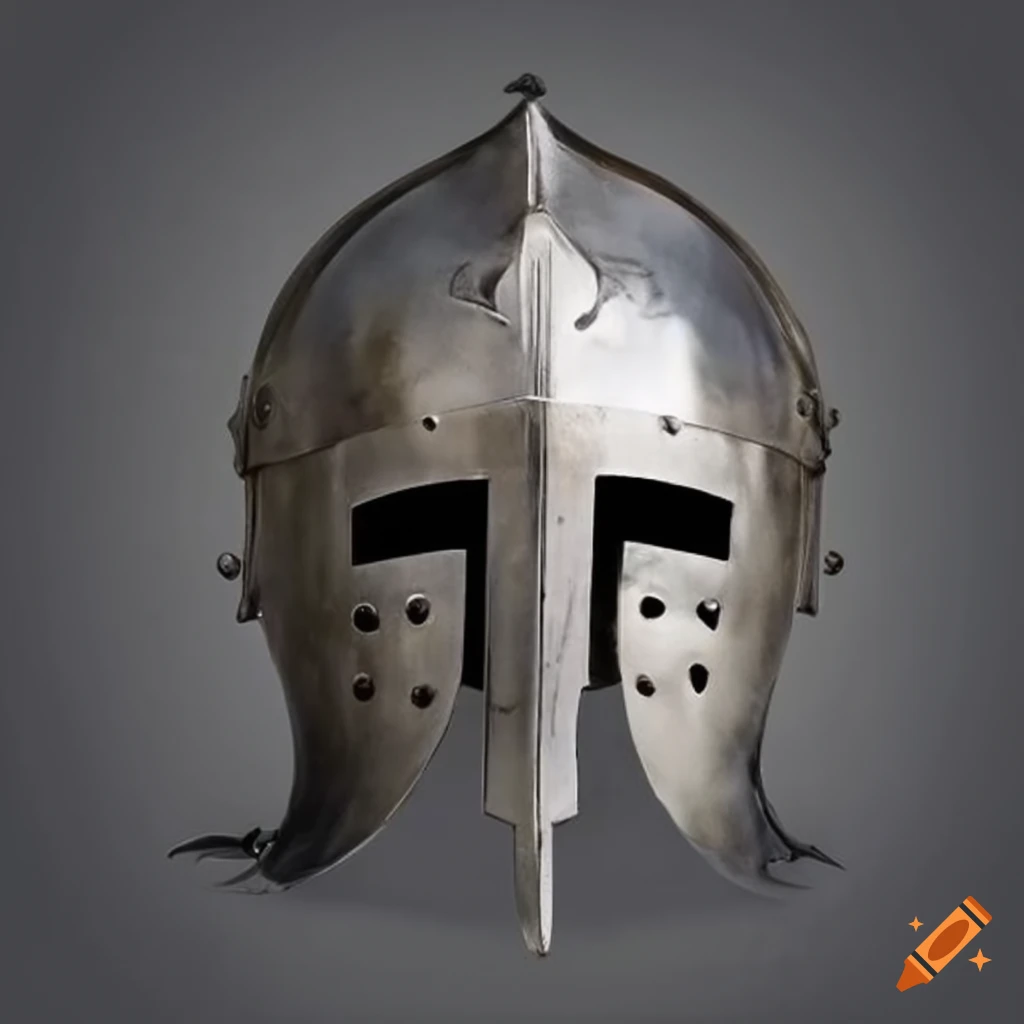 symmetrical medieval steel helmet