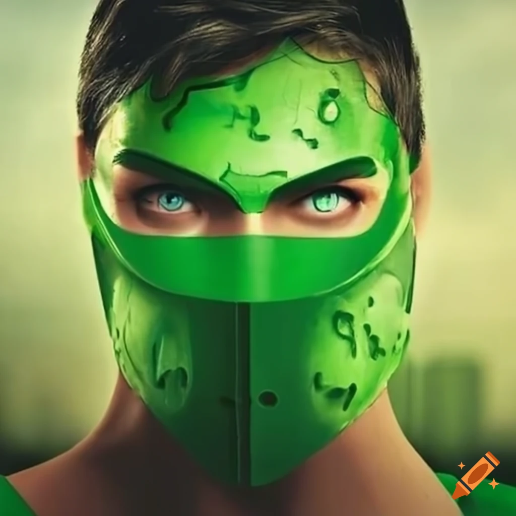 masked green superhero fighting air pollution