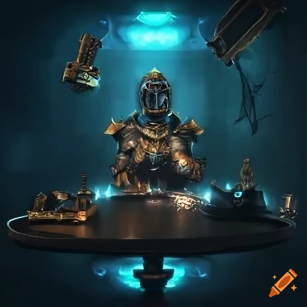 Futuristic steampunk illustration of knights playing board games