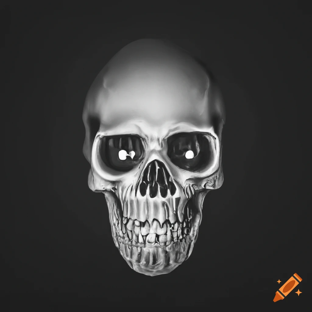 Monochrome skull with glowing white eyes in darkness on Craiyon