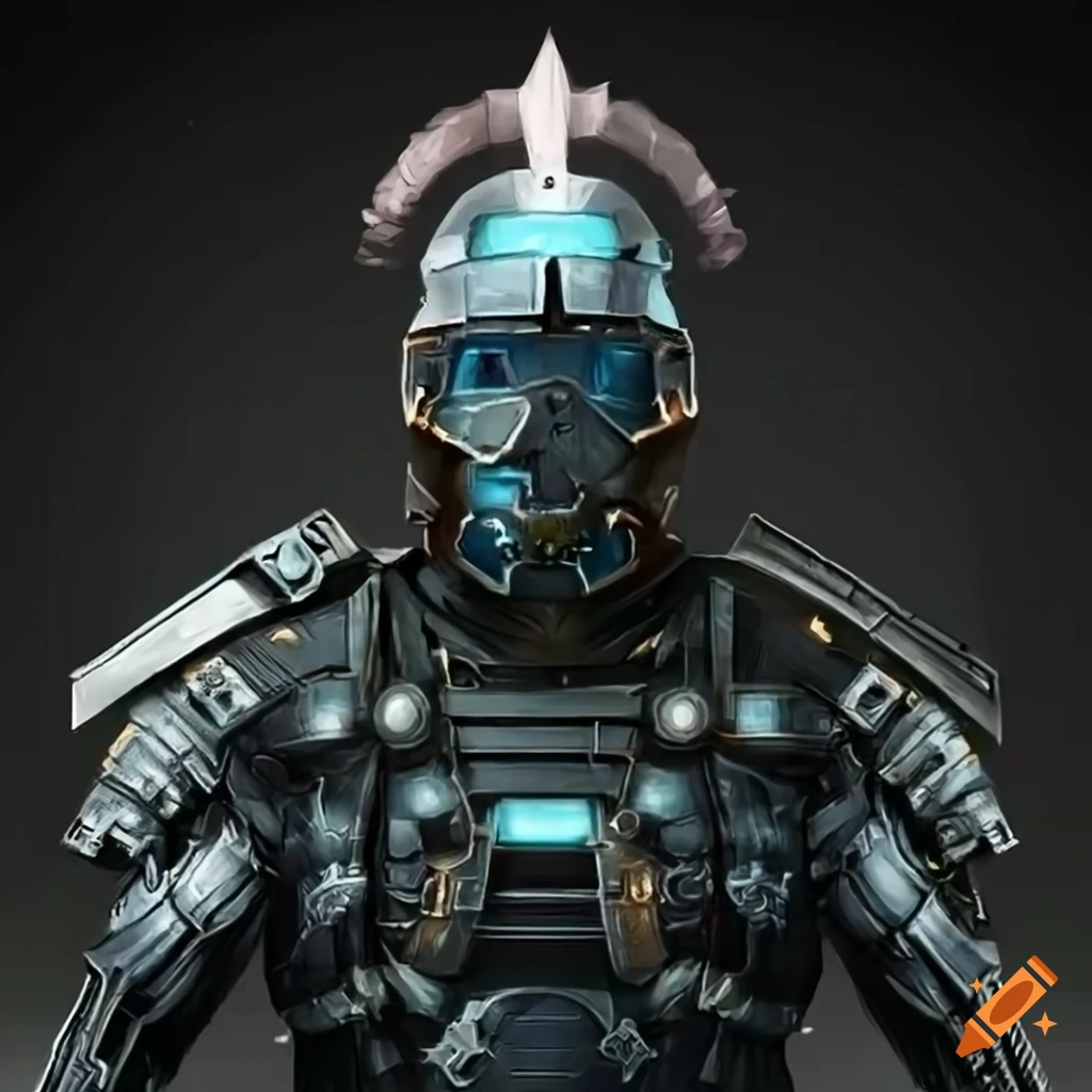 image of a futuristic roman soldier with cybernetic enhancements